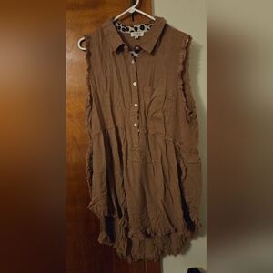 Umgee Tan Sleeveless Top with Leopard Print